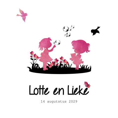 Lief babykaartje silhouet van 2 meisjes