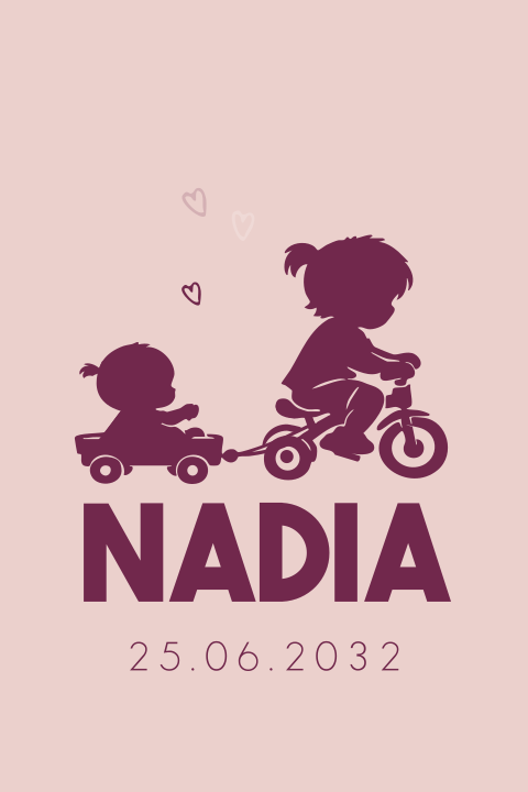 Lief geboortekaartje met zusjes op de fiets 