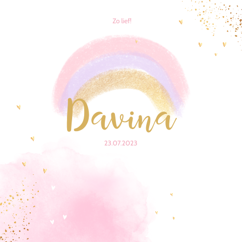 Romantisch geboortekaartje meisje met regenboog