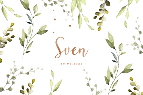 Botanisch babykaartje jongen met takjes