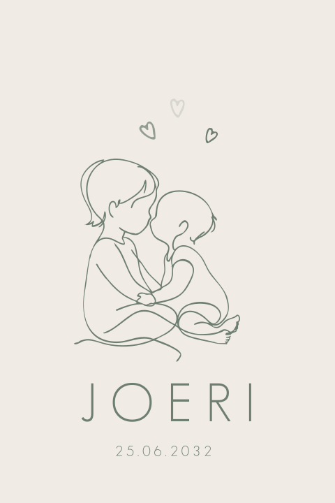Geboortekaartje jongen met grote zus in lijntekening