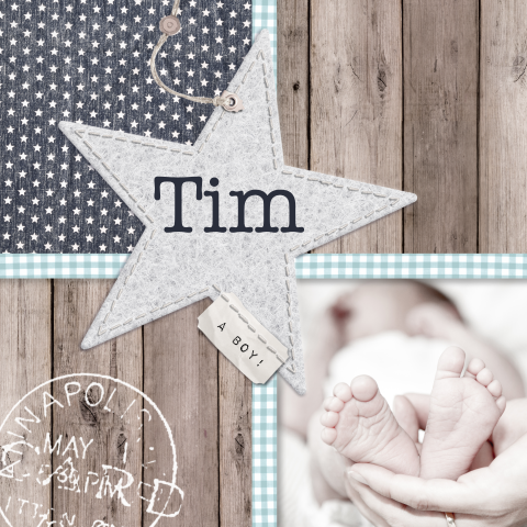 Stoer, klassiek geboortekaartje met label van ster