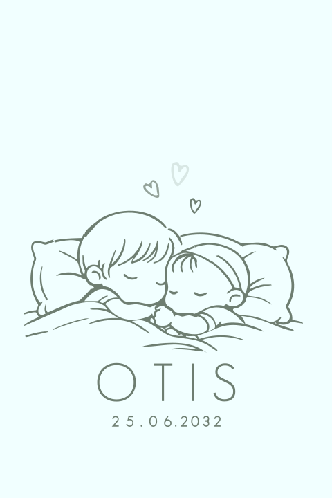 Lief geboortekaartje met grote broer en broertje in lijntekening