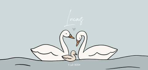 Geboortekaartje met 3 zwanen voor een jongen blauw