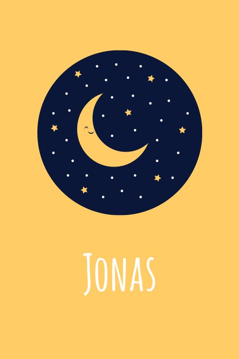Hip geboortekaartje jongen met maan in okergeel