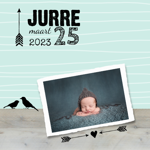 Trendy jongens geboortekaartje met mint en hout