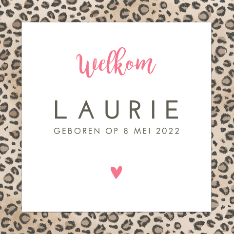 Geboortekaartje met panterprint kader