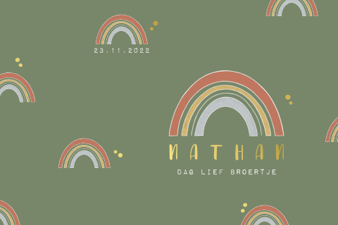 Regenbogen geboortekaartje jongen hip met goudfolie