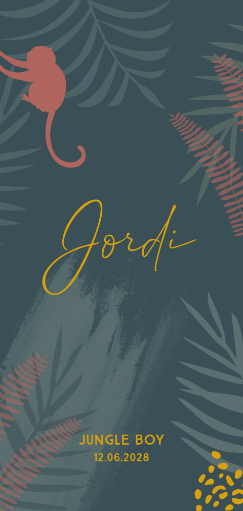 Stoer jungle geboortekaartje jongen met aap