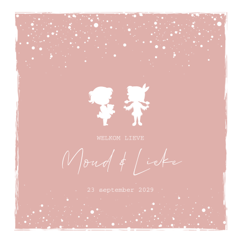 Lief silhouette geboortekaartje tweeling meisjes