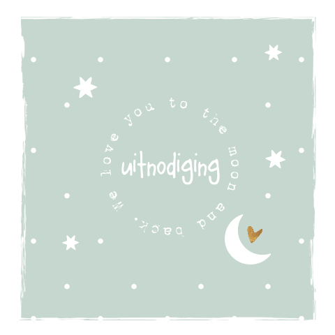 Kraam feest uitnodiging mint groen back to the moon