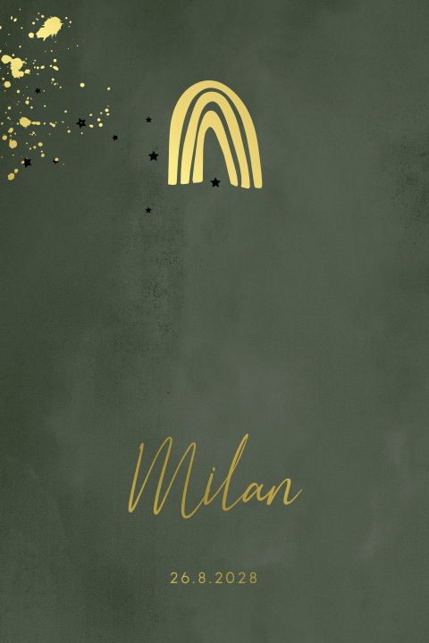 Hip regenboog geboortekaartje jongen met foliedruk