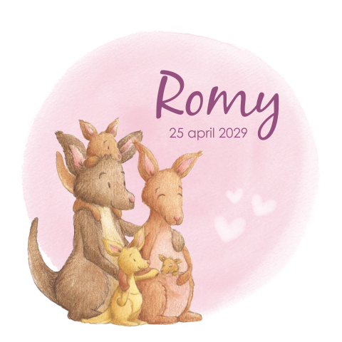 Lief geboortekaartje voor een meisje met kangoeroe familie