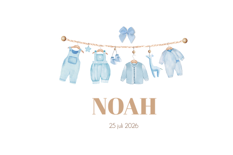 Geboortekaartje jongen met waslijntje en strik