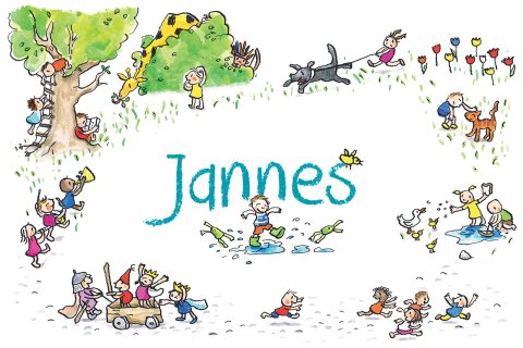 Geboortekaartje jongen, spel met kinderen en dieren