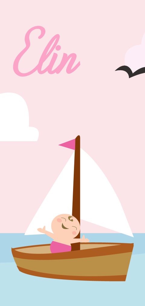 Geboortekaartje meisje zee strand kust zeilbootje