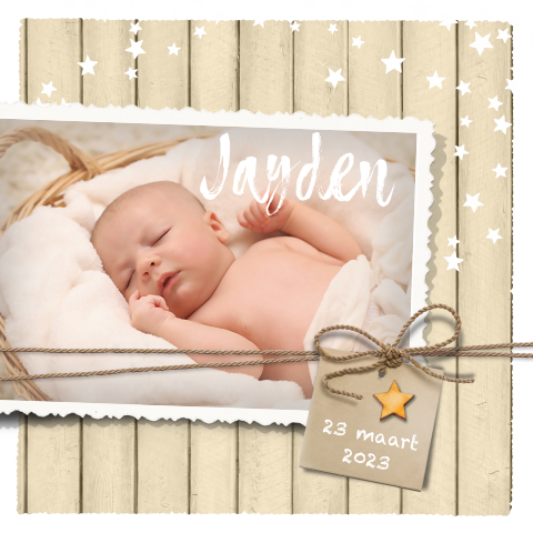 Geboortekaartje jongen/meisje hout met foto