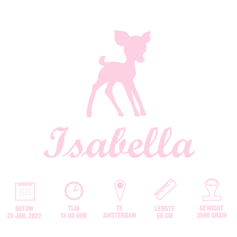 Rustig silhouet geboortekaartje met roze hertje 