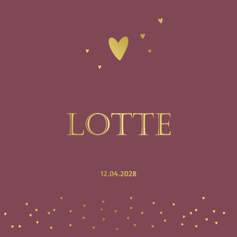 Geboortekaartje meisje modern met goudfolie hartjes