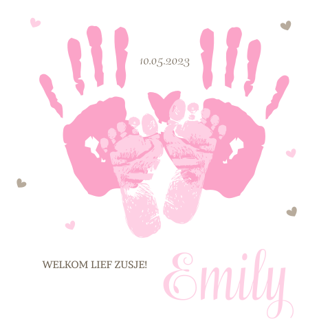 Geboortekaartje met afdruk van handen en voeten