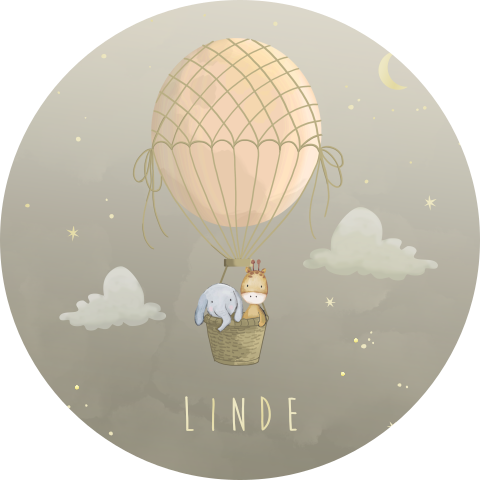 Sluitzegel winterliefde meisje luchtballon met olifant en giraf