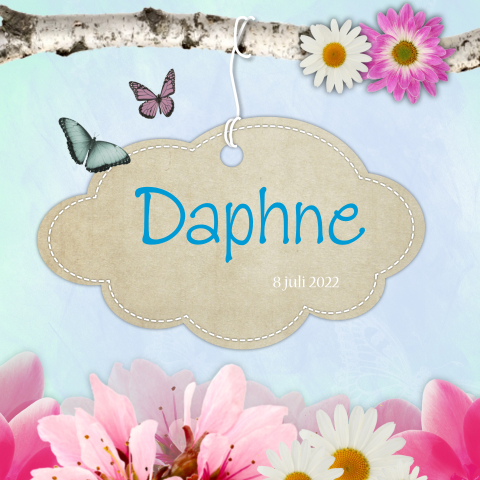 Sprookjes-geboortekaartje met bloemen en vlinders