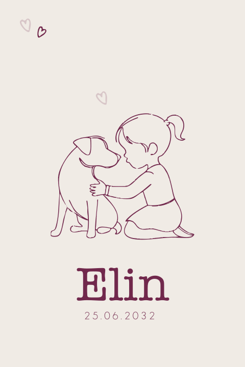 Leuk geboortekaartje met een meisje en een jack russel silhouet