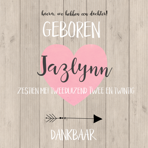 Stoer geboortekaartje - Hart en hout