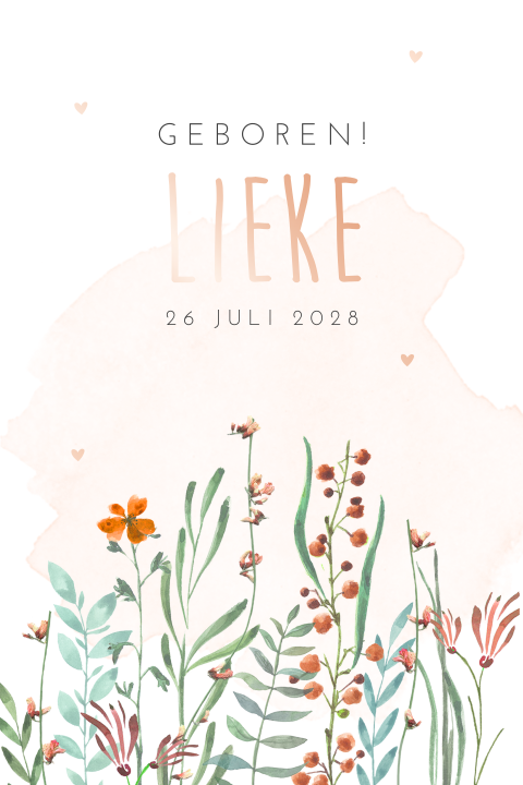 Hip geboortekaartje bloemen met foliedruk