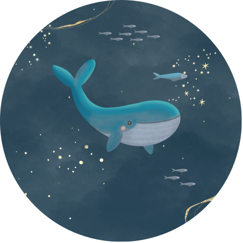 Muursticker winterliefde voor een jongetje met een walvis en sterren