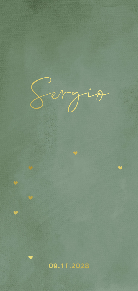 Minimalistisch velvet look groen geboortekaartje