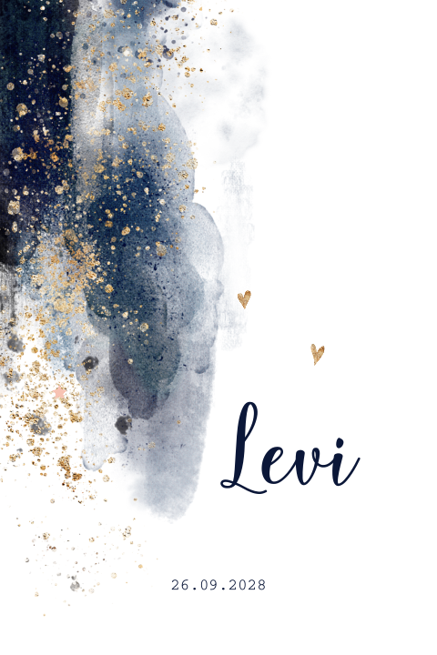 Modern babykaartje jongen blauw met goud look