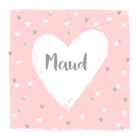 Lief geboortekaartje meisje met witte en zilveren hartjes