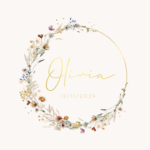 Geboortekaartje meisje krans en bloemen