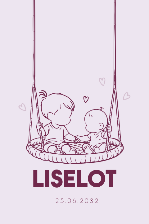 Lief geboortekaartje voor een meisje met zusjes op de nestschommel