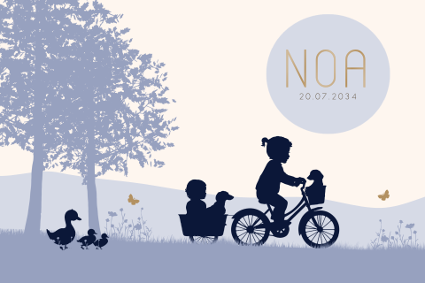 Geboortekaartje liggend bakfietsje zusje en baby