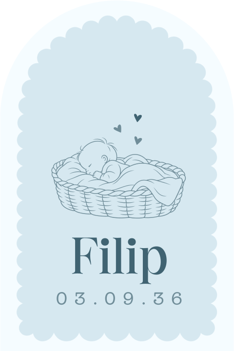 Lief geboortekaartje met baby in een wiegmandje