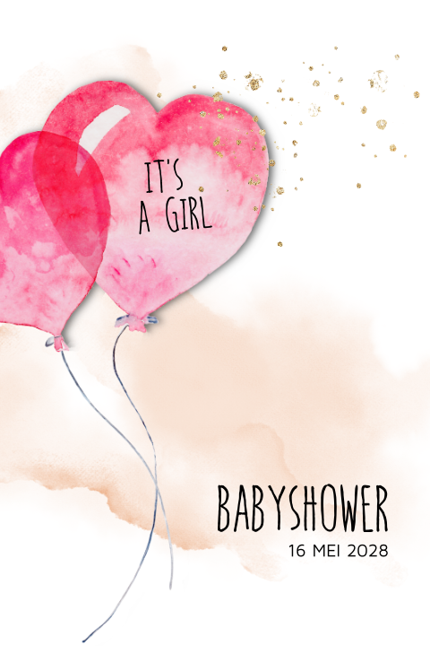 Babyshower uitnodiging roze ballon invulkaart