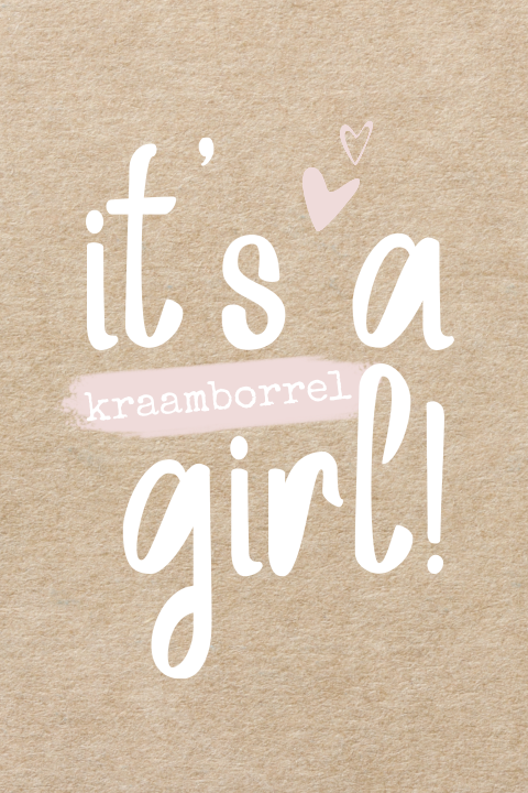 Kraamborrel kaartje kraft look met hartjes roze