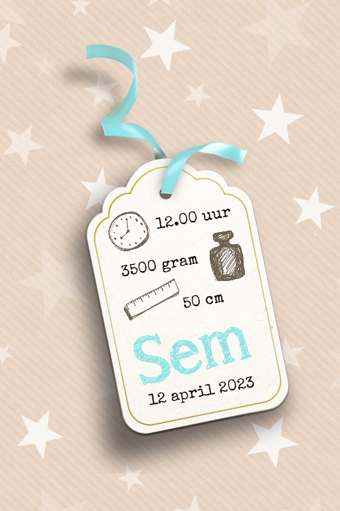 Geboortekaartje voor jongen meteen vintage label
