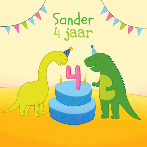 Dino verjaardag kinderfeestje 4 jaar blauwe taart