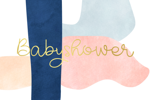 Uitnodiging babyshower roze en blauwe vormen