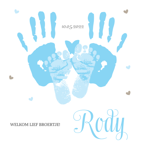 Geboortekaartje voor jongen met geverfde handen en voetjes