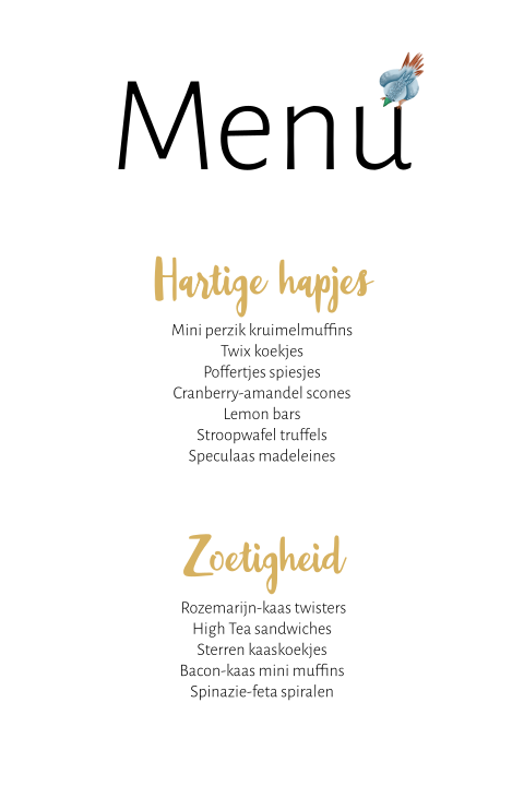 Menukaart voor een kraamborrel