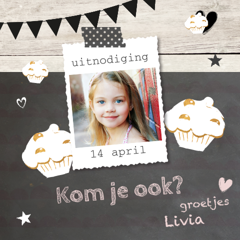 Hippe cupcake uitnodiging verjaardag meisje
