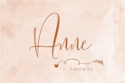 Geboortekaartje minimalistisch waterverf hoogglans koper