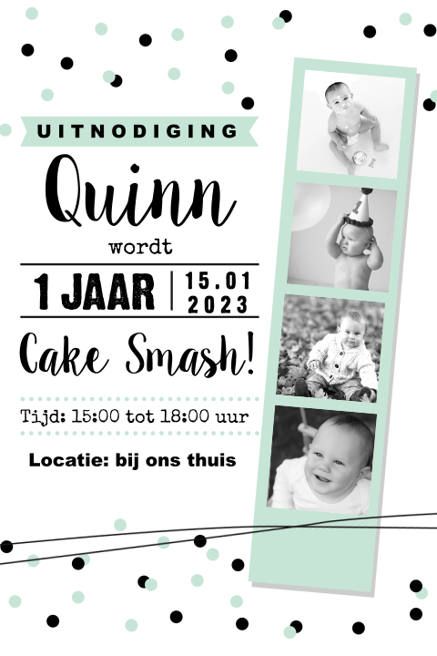 Uitnodiging voor kinderverjaardag met fotostrip
