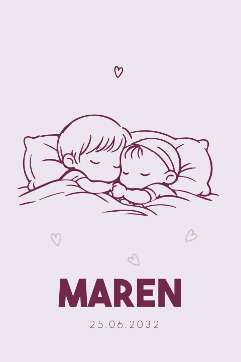 Lief geboortekaartje met grote broer en zusje in lijntekening