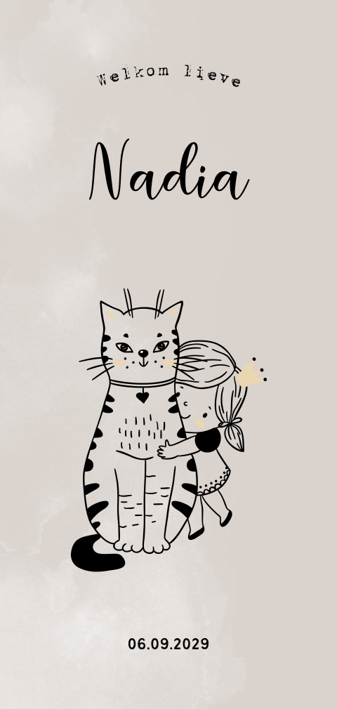 Origineel geboortekaartje meisje met kat