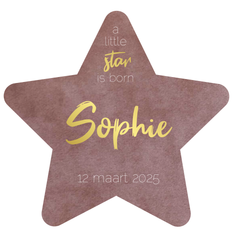 Geboortekaartje ster vorm roze velvet achtergrond
